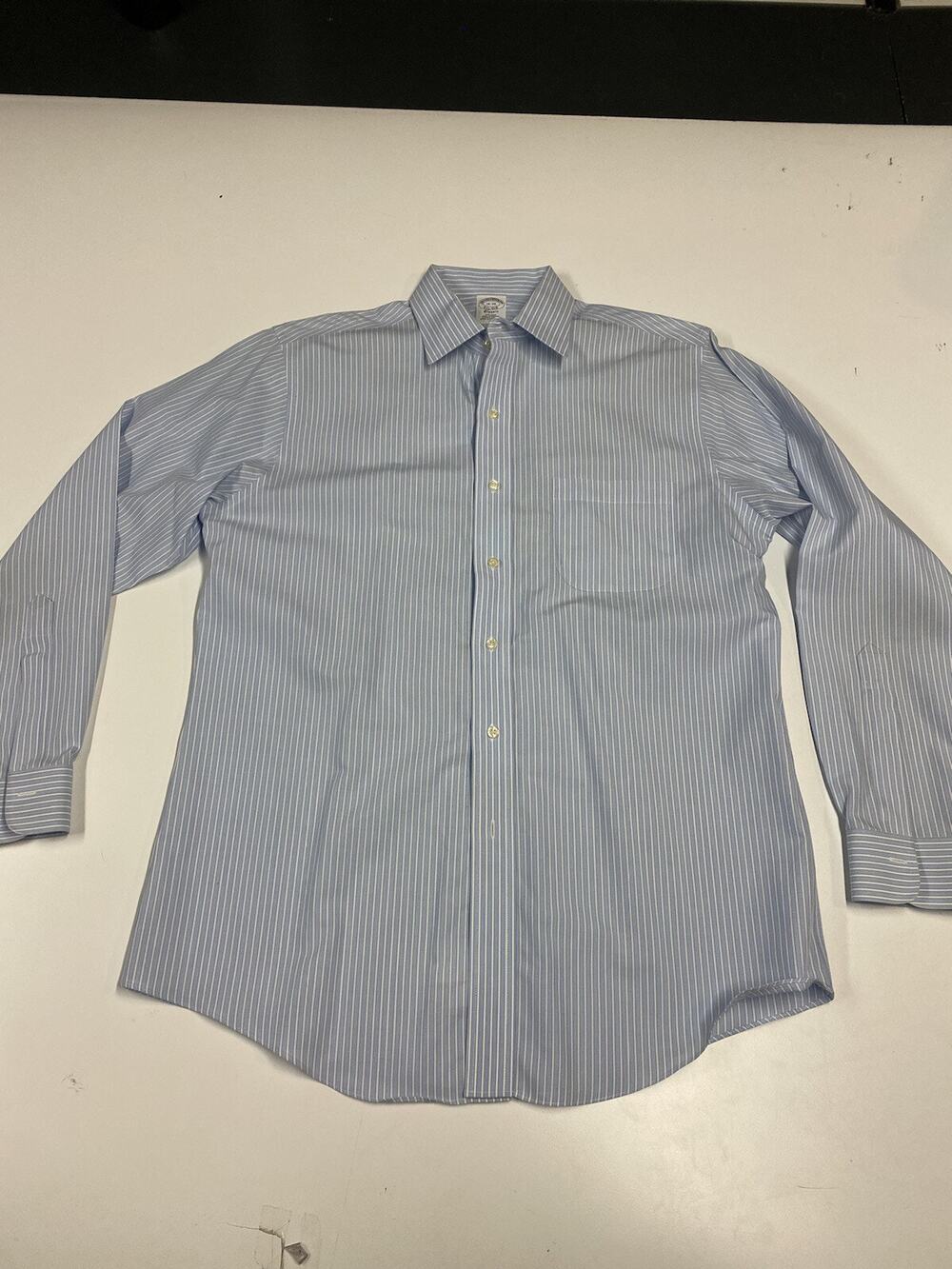 BROOKS BROTHER white blue striped cotton dress shirt size 16-34